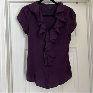 Plum button up blouse with ruffles